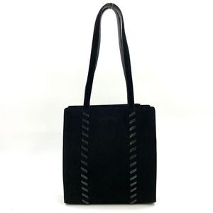Saint Laurent Paris Leather Stitch Suede Black Tote Bag